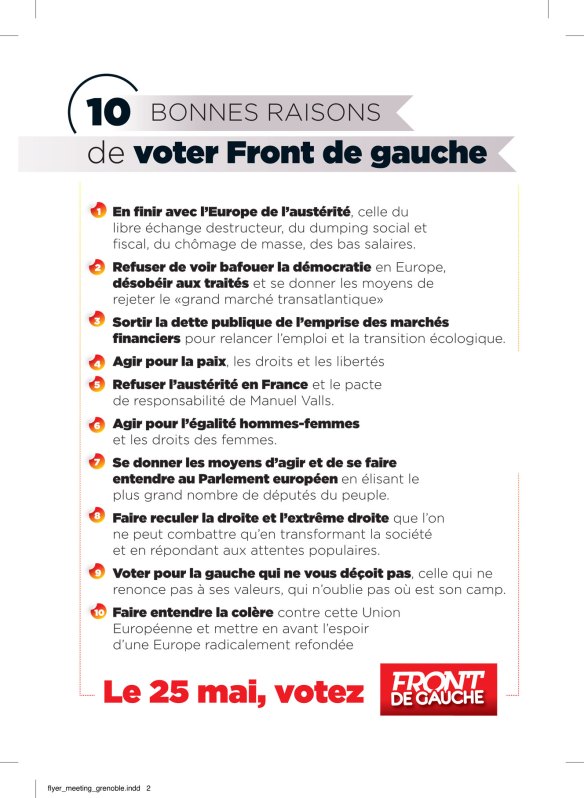 10 raisons pour voter Front de Gauche